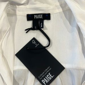 PAIGE Abriana Shirt Long Button Down Blouse Pleated Sleeve Cuff in White